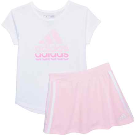 adidas Little Girls C Graphic T-Shirt and Mesh Skort Set - Short Sleeve in Wht Ltpink