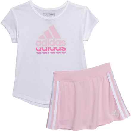 adidas Little Girls C Graphic T-Shirt and  Mesh Skort Set - Short Sleeve in Wht Ltpink