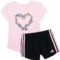 adidas Little Girls C T-Shirt and 3-Stripe Woven Shorts Set - Short Sleeve in Med Pink