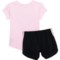 4MVXT_2 adidas Little Girls C T-Shirt and 3-Stripe Woven Shorts Set - Short Sleeve