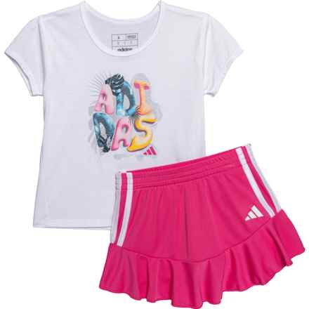 adidas Little Girls Graphic T-Shirt and Pleated Ruffle Skort Set - Short Sleeve in White