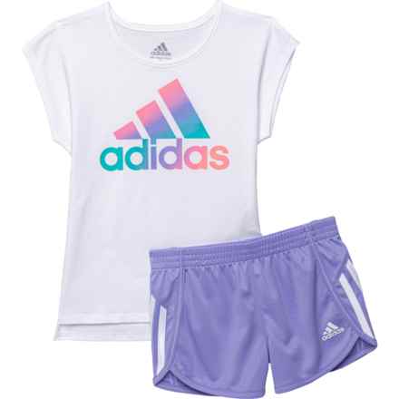 adidas Little Girls Graphic T-Shirt and Shorts Set - Sleeveless in Pure White