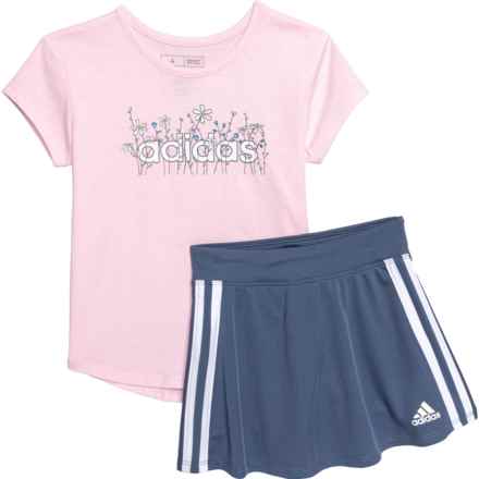 adidas Little Girls Graphic T-Shirt and Skort Set - Short Sleeve in Med Pink