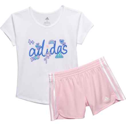adidas Little Girls GRX T-Shirt and 3-Stripe Shorts - Short Sleeve in White