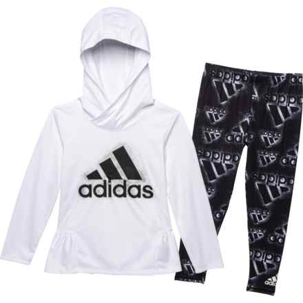 adidas Little Girls Hooded Shirt and AOP Tights Set - Long Sleeve in White