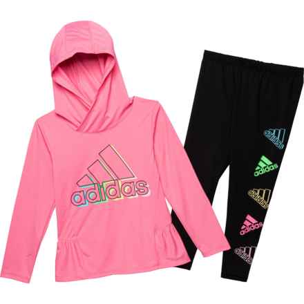 adidas Little Girls Hooded Shirt and Tights Set - Long Sleeve in Bliss Pink