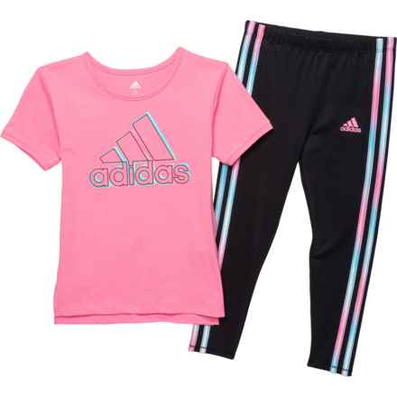 adidas Little Girls Jersey T-Shirt and Tights Set - Short Sleeve in Bliss Pink