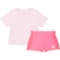 adidas Little Girls Logo T-Shirt and Shorts Set - Short Sleeve in Med Pink