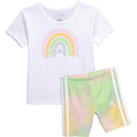 adidas Little Girls T-Shirt and AOP Bike Shorts Set - Short Sleeve in White