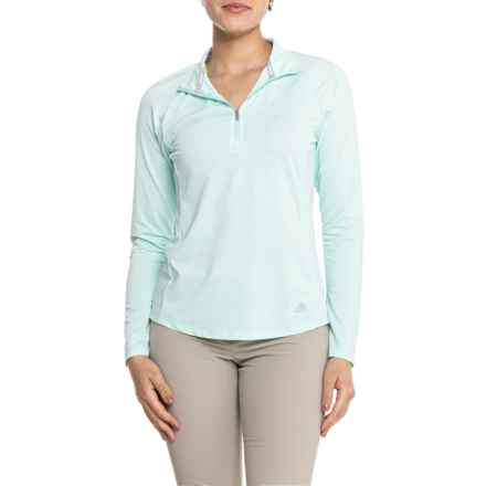 adidas Mesh Golf Shirt - UPF 50, Zip Neck, Long Sleeve in Clear Mint