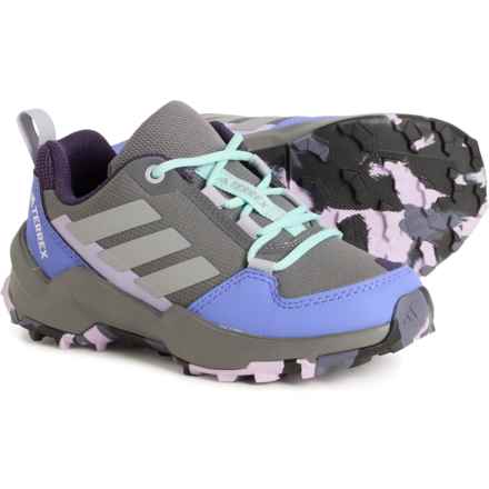 adidas outdoor Boys and Girls Terrex AX4R Mid Hiking Shoes in Grey/Flash Aqua