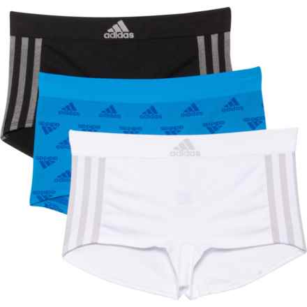 adidas Seamless Panties  - 3-Pack, Boy Short in Pulse Blue Allover Jacquard Logo & White & Black