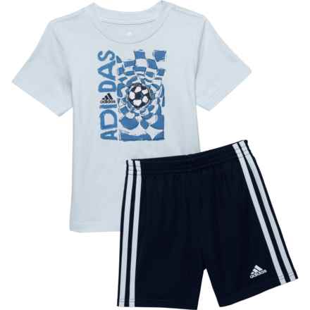 adidas Toddler Boys Graphic T-Shirt and Shorts Set -Short Sleeve in Light Blue