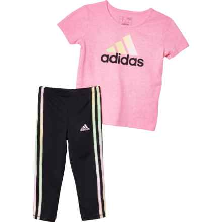 adidas Toddler Girls C Graphic Shirt and Leggings Set - Short Sleeve in Pink Htr