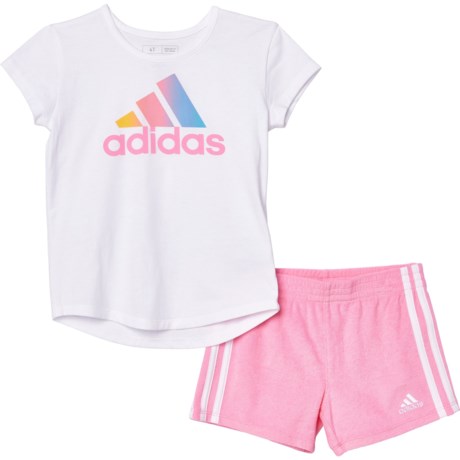 adidas Toddler Girls C Graphic T-Shirt and French Terry Shorts - Short Sleeve in White