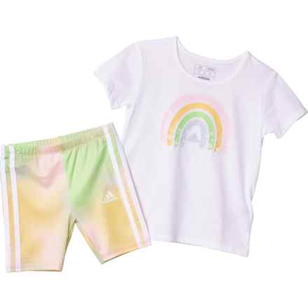 adidas Toddler Girls C T-Shirt and AOP Bike Shorts Set - Short Sleeve in White