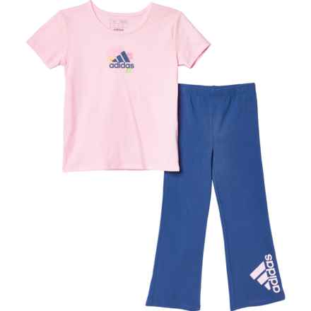 adidas Toddler Girls C T-Shirt and Flare Pants Set - Short Sleeve in Med Pink
