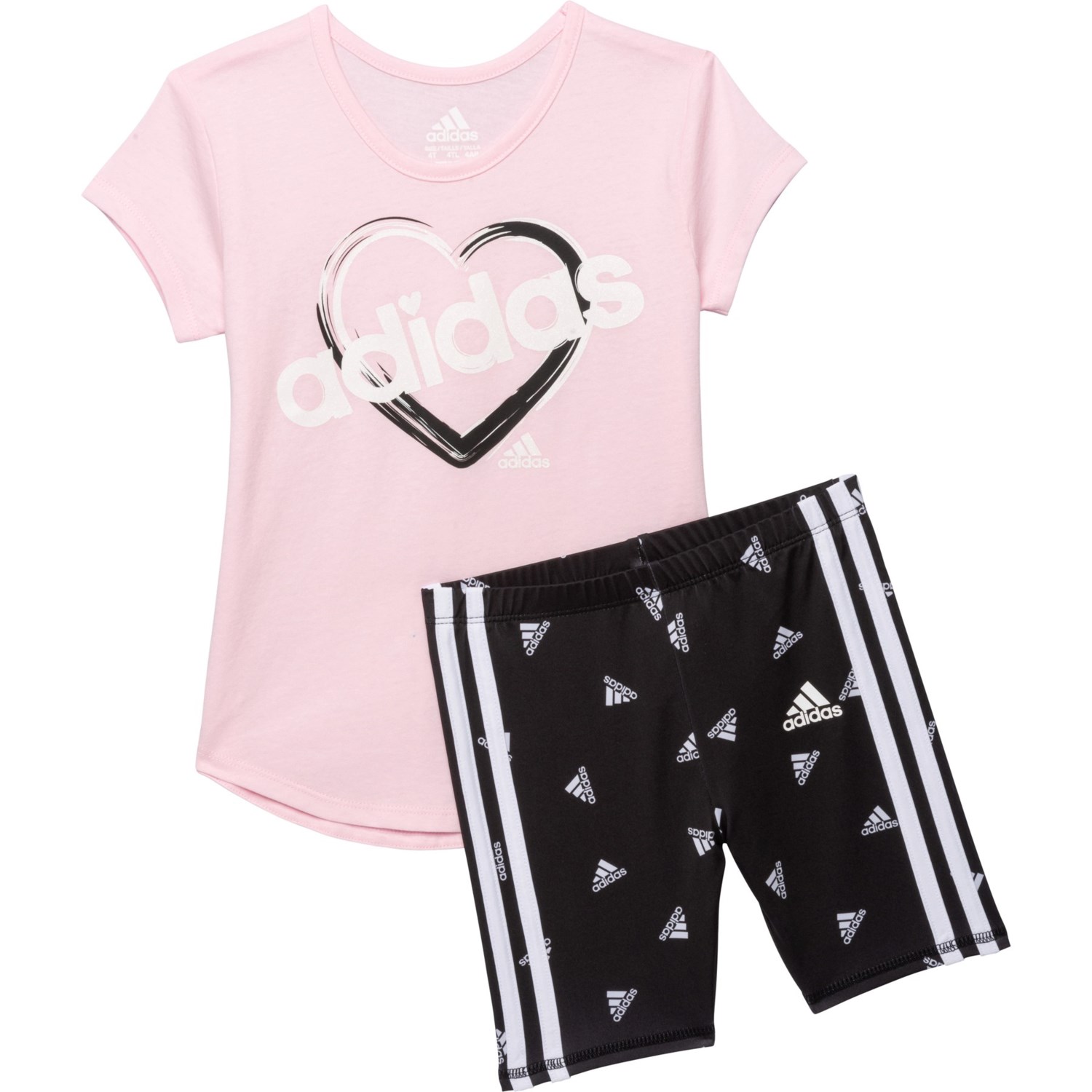 Adidas Toddler Girls Cotton T-Shirt and Printed Bike Shorts Set - Short Sleeve