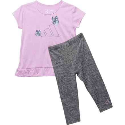 adidas Toddler Girls Graphic Shirt and Tights Set - Short Sleeve in Lt Purp Ht