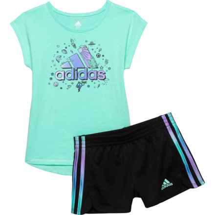 adidas Toddler Girls Graphic T-Shirt and Mesh Shorts Set - Short Sleeve in Lt Green