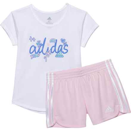 adidas Toddler Girls Graphic T-Shirt and Shorts Set - Short Sleeve in White