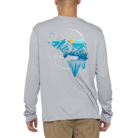 American Outdoorsman Mountains Lake Sun Shirt - UPF 50, Long Sleeve in High Rise Grey