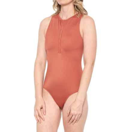 ANDIE The Malibu Ribbed One-Piece Swimsuit - Snap Front, Built-In Bra in Clay