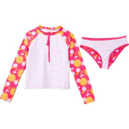 Andy & Evan Toddler Girls Rash Guard and Reversible Bikini Bottoms Set - UPF 50+, Long Sleeve in Pink Grapefruit