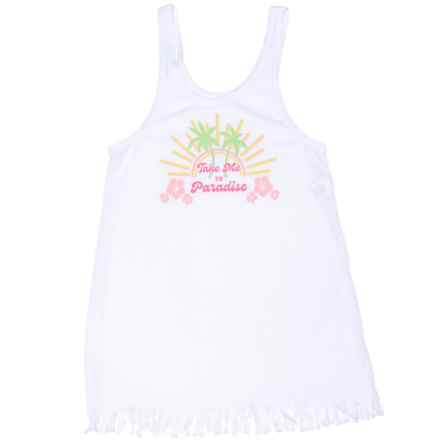 ANGEL BEACH Big Girls Fringed Jersey Cover-Up Dress - UPF 50+, Sleeveless in Take Me To Paradise White