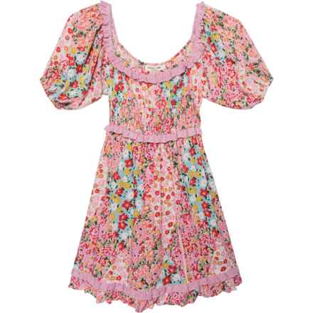 ANGIE'S DRESSES Big Girls Crochet Trim Dress - Short Sleeve in Pink