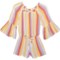 ANGIE'S DRESSES Big Girls Tie Front Stripe Romper - 3/4 Sleeve in Multi