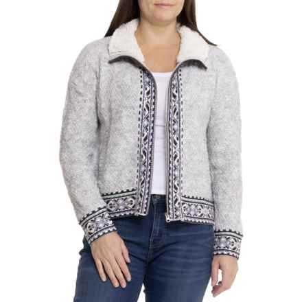 APRES SKYR Pointelle Stitch Full-Zip Cardigan Sweater in Grey Combo