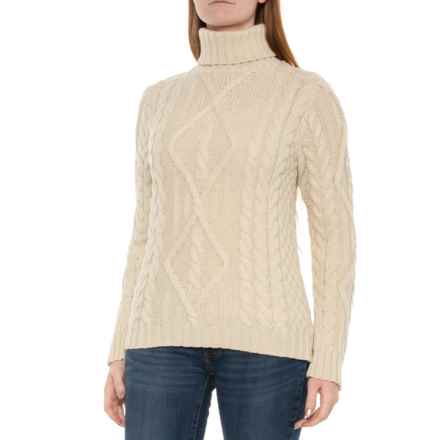 Aran Made in Ireland Cable-Knit Turtleneck Sweater - Merino Wool in Ecru