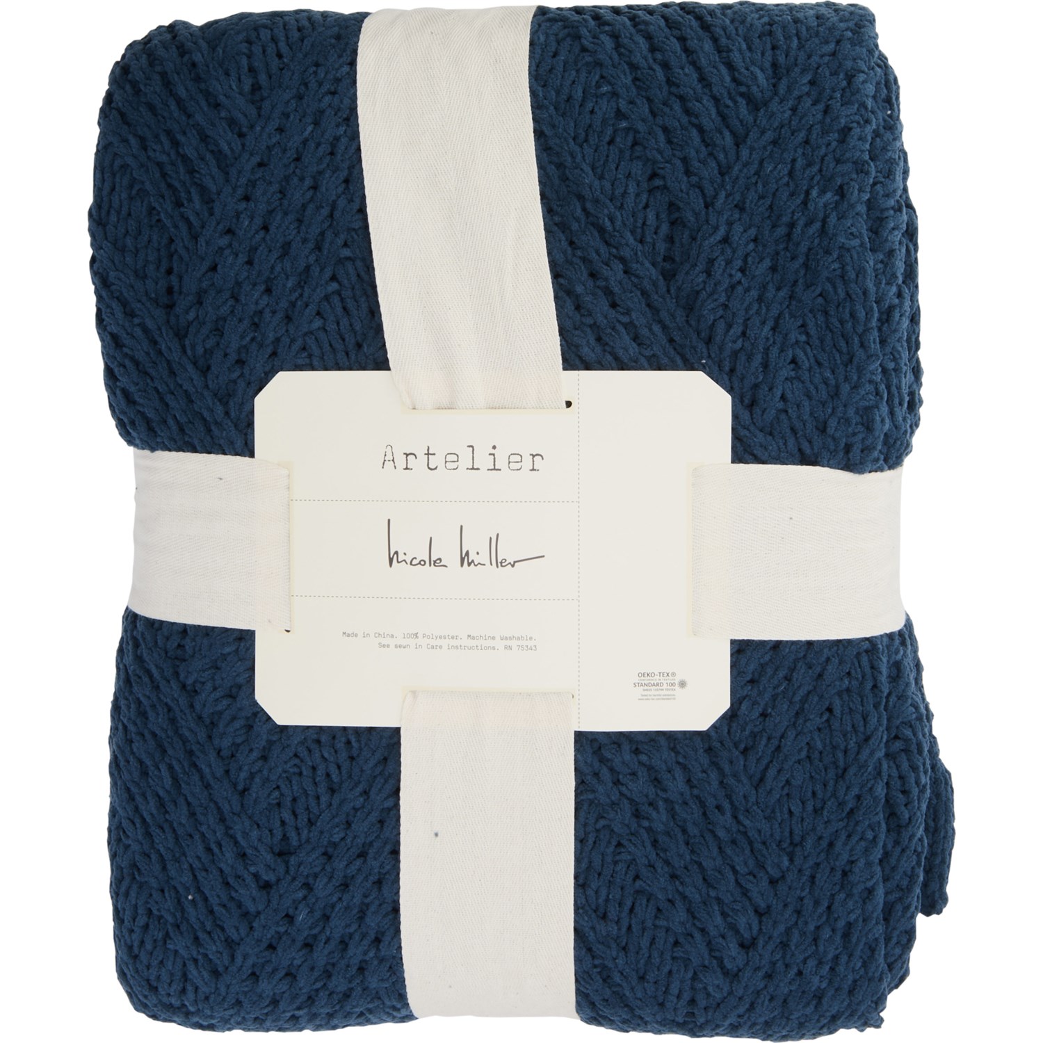 Artelier Nicole Miller Queen Clefton Crossover Knit Blanket Midnight