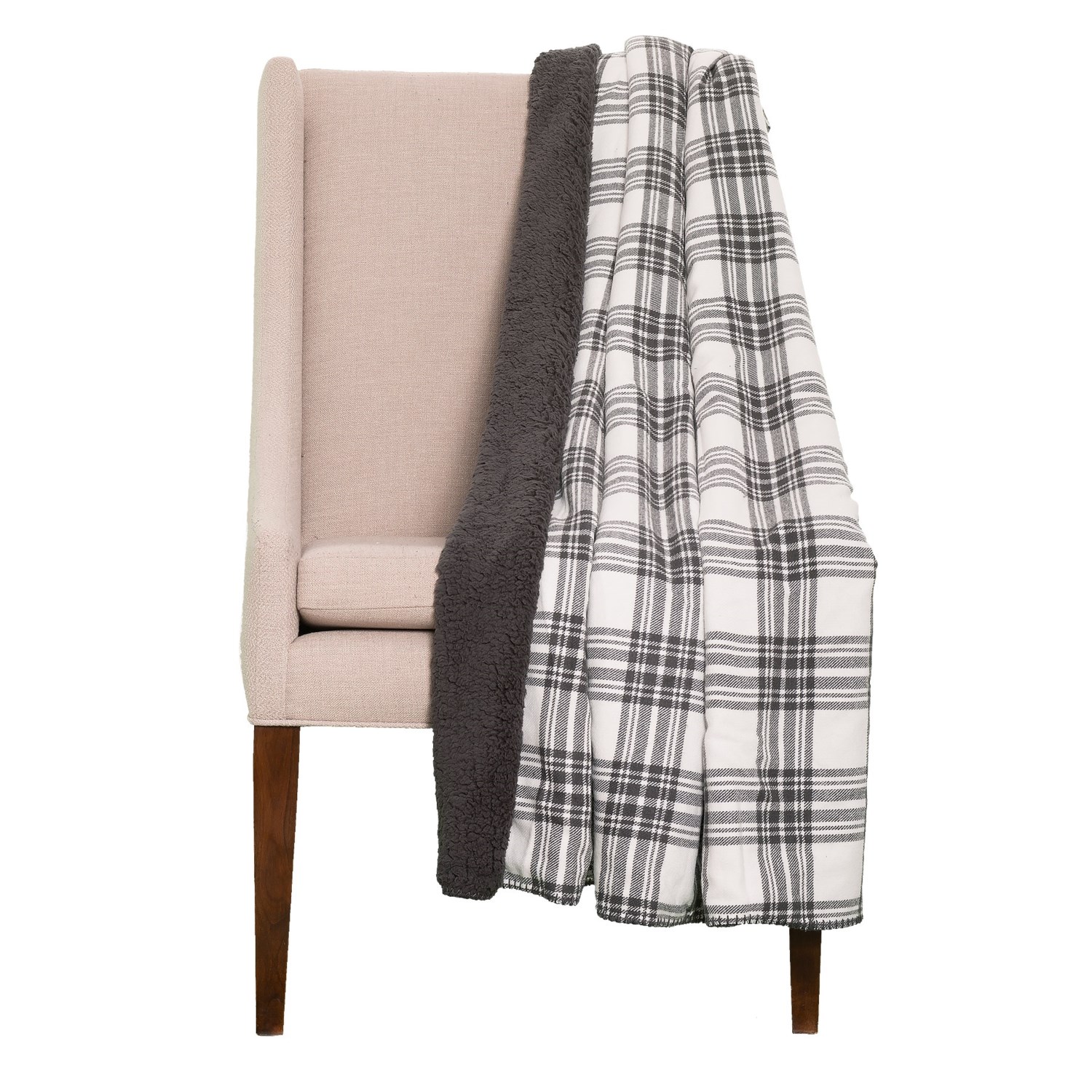 Artemis Tartan Luxury Berber Throw Blanket 50×60”, WhiteGrey