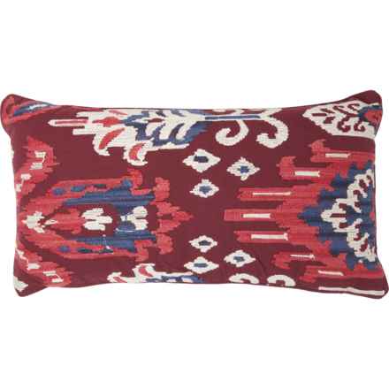 Artisan Studio Embroidered and Printed Cotton Throw Pillow - 14x26” in Burgundy