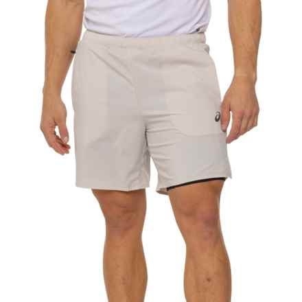 ASICS 2-N-1 Laser Cut Woven Shorts - 7” in Lt Khaki/Black