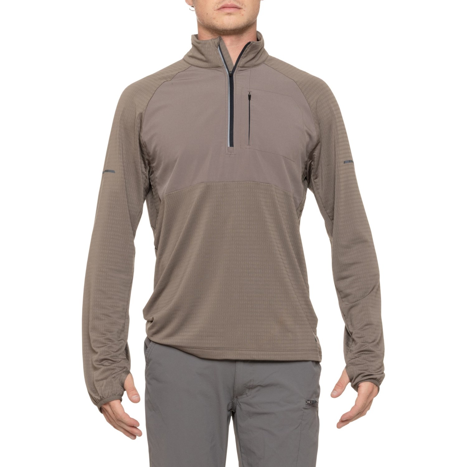 ASICS Waffle-Knit Back Woven Shirt - Zip Neck, Long Sleeve - Save 44%