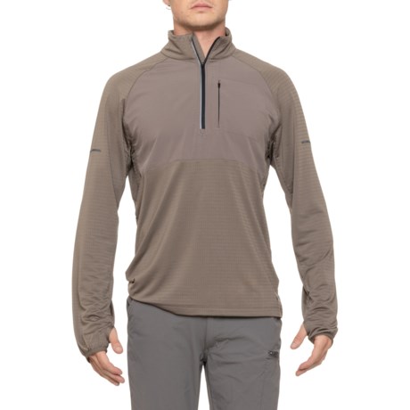 ASICS Waffle-Knit Back Woven Shirt - Zip Neck, Long Sleeve - Save 55%