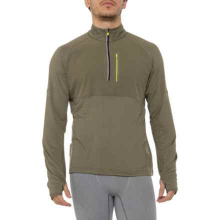 ASICS Waffle Knit Shirt - Zip Neck, Long Sleeve in Dusty Olive/Acid Lime