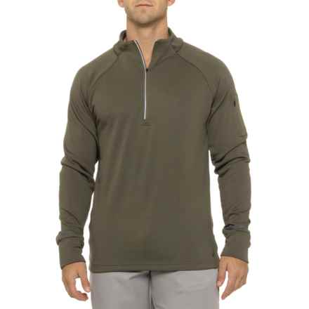 ASICS Waffle-Knit Woven Shirt - Zip Neck, Long Sleeve in Dusty Olive