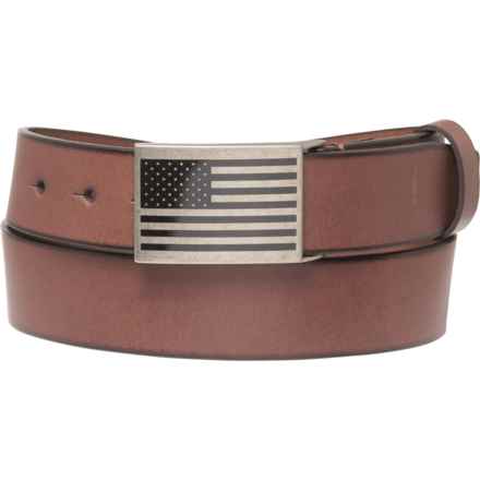 Aspen Burnished Edge Belt with Flag Buckle - 38 mm, Leather (For Men) in Brown