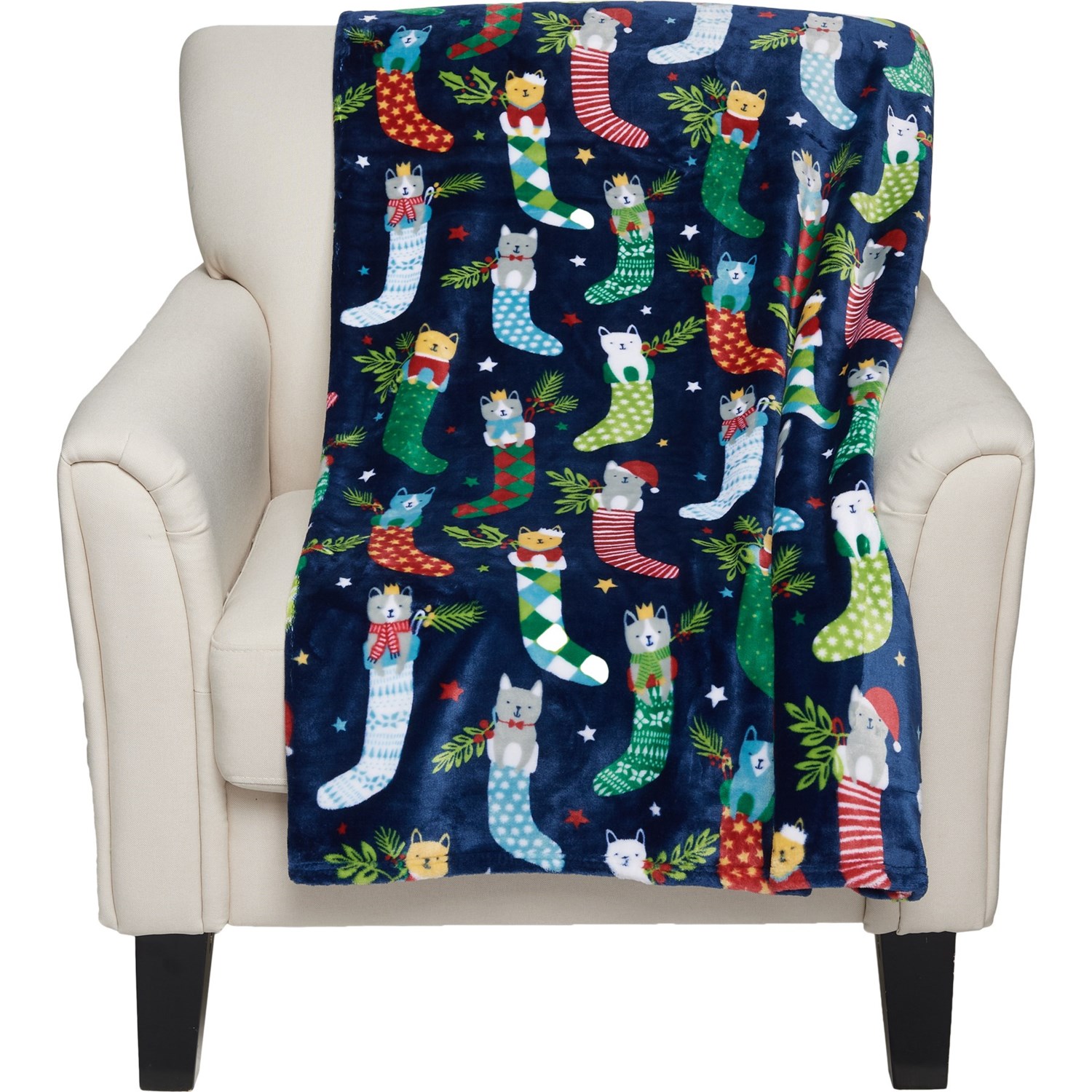 Aspen Cats in Stockings Oversized Fleece Throw Blanket 60x70” Save 46