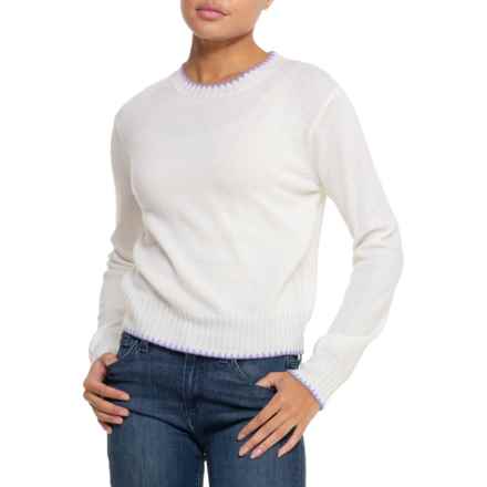 Aspen Contrast Stitch Sweater - Merino Wool in Ivory Lilac