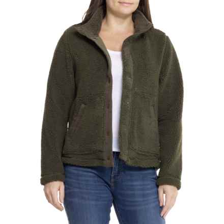 Aspen Cord Placket Sherpa Bomber Jacket - Snap Front in Tea Leaf