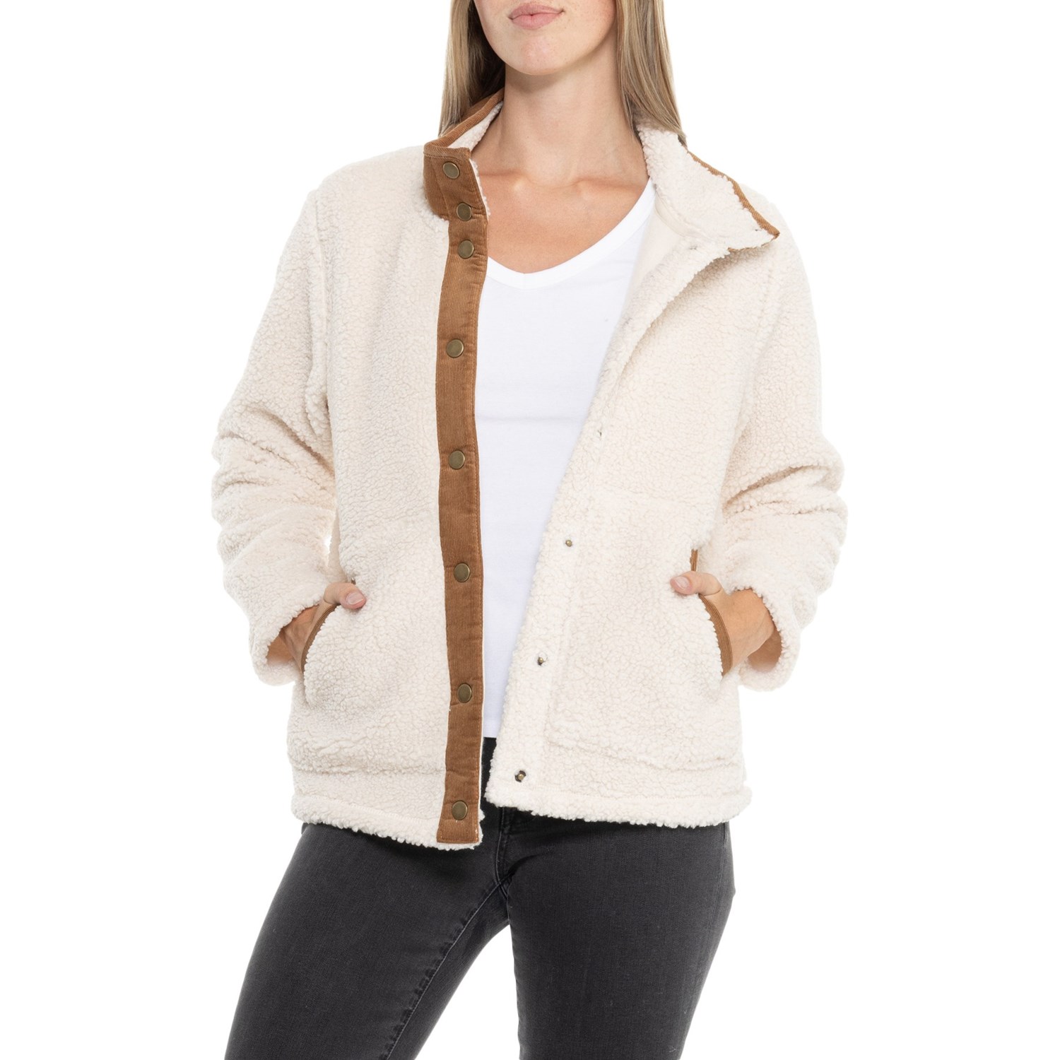 Aspen Cord Placket Sherpa Bomber Jacket - Snap Front - Save 50%