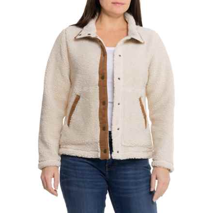 Aspen Cord Placket Sherpa Bomber Jacket - Snap Front in Whitecap Grey