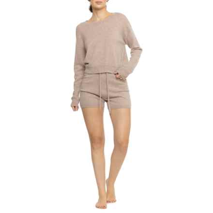Aspen Crew Neck Lounge Pajamas - Cashmere, Long Sleeve in Heather Taupe