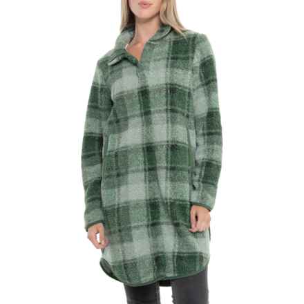 Aspen Hidden Snap Faux-Fur Fleece Stadium Coat in Anne Plaid