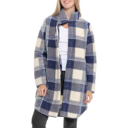Aspen Hidden Snap Faux-Fur Fleece Stadium Coat in Loi Plaid - Eclipse